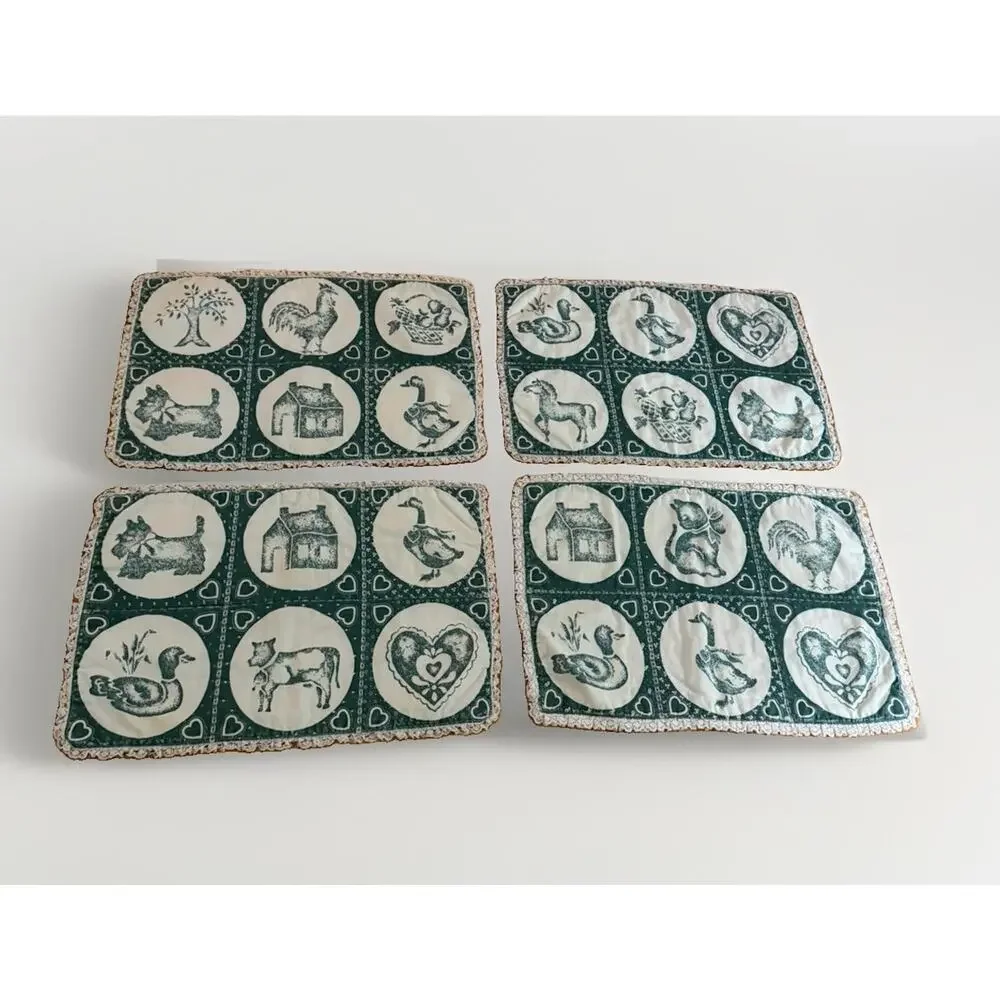 Vintage SET Of 4 Placemats Quilted Lace Trim 16” X 12” Cottage Farmhouse 3692/21